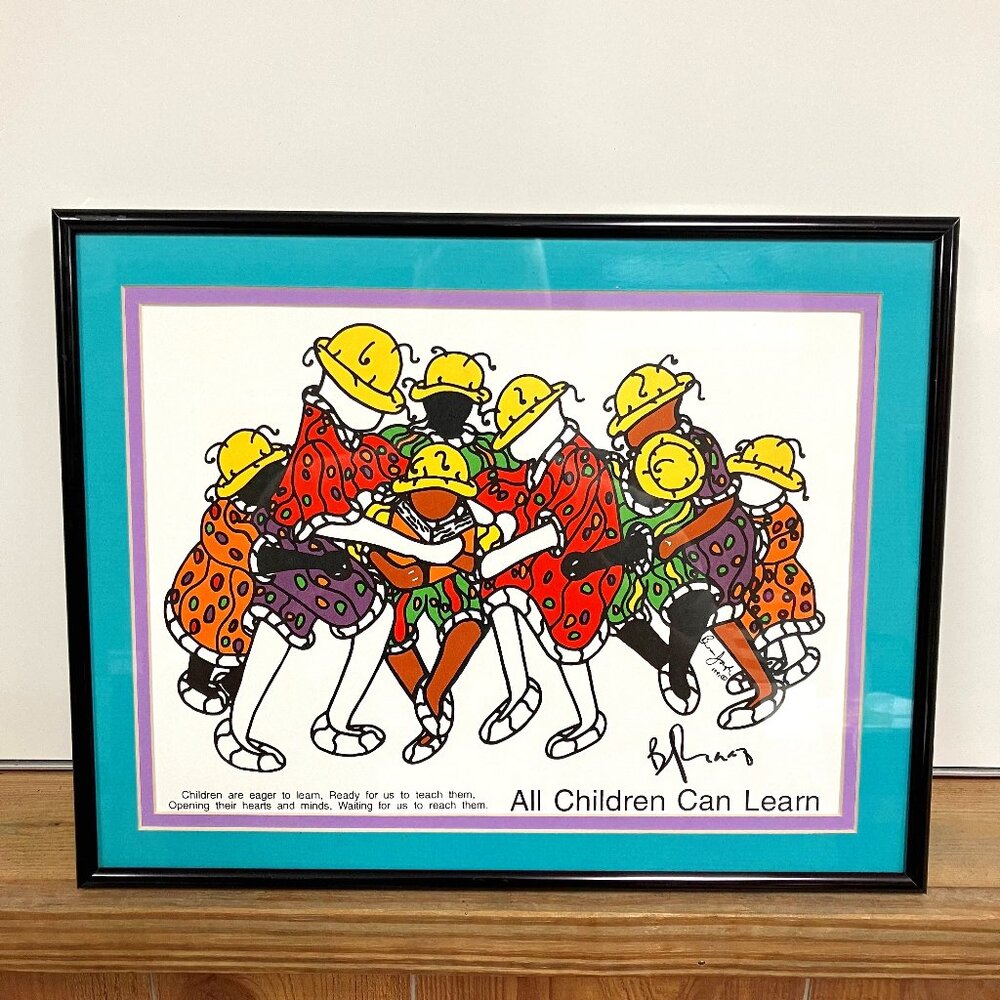 VTG Brian Joseph Signed "All Children Can Learn" Framed Lithograph Classroom/Sch
